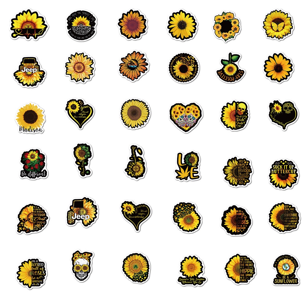 50 Pcs Pvc Waterproof Removable Fashion Sunflower Graffiti Stickers for Car Suitcase Laptop Decoration