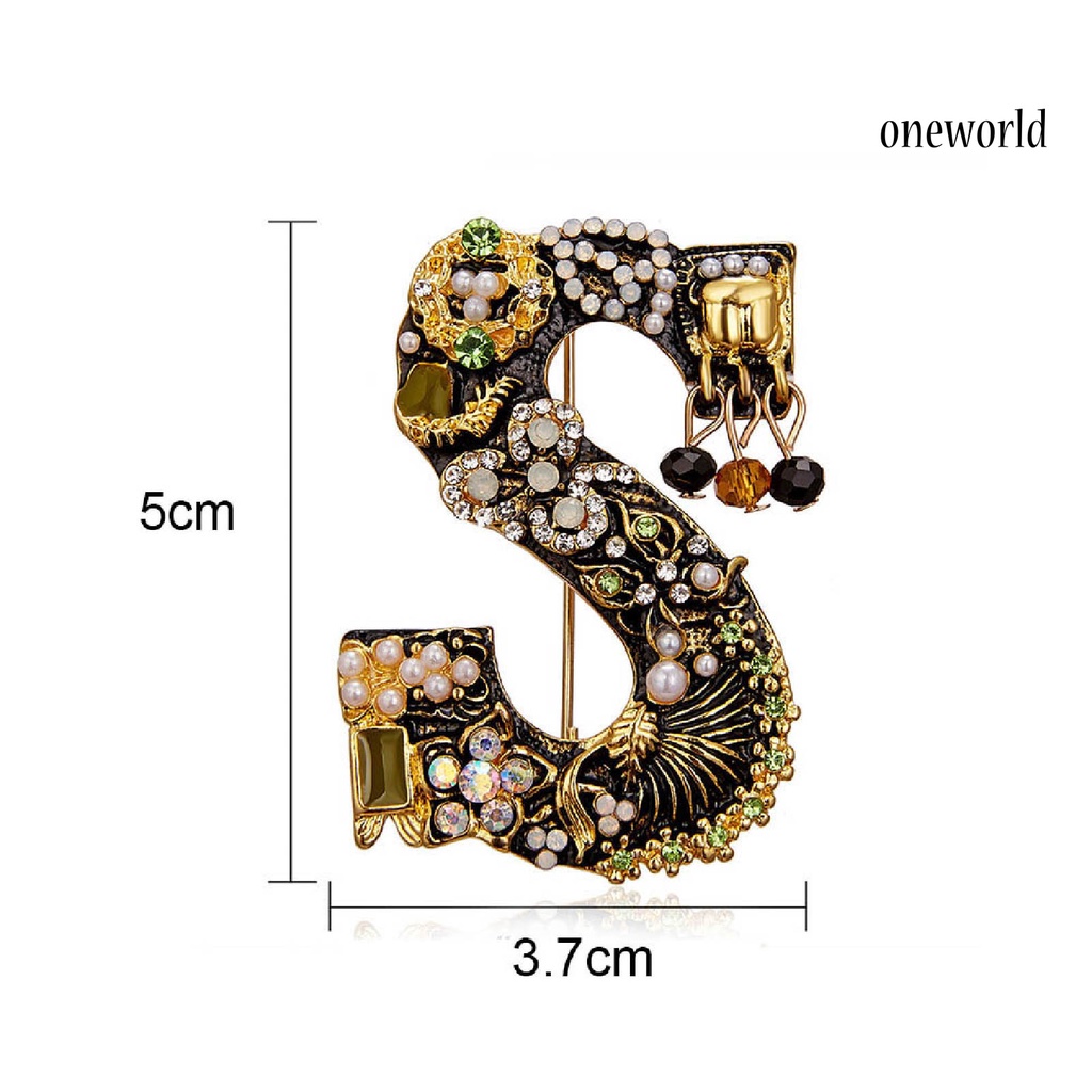 OW@ Enamel Brooch Pin Muti-Color Fashion Letter Shape Women Rhinestone Faux Pearl Brooch Pin for Party