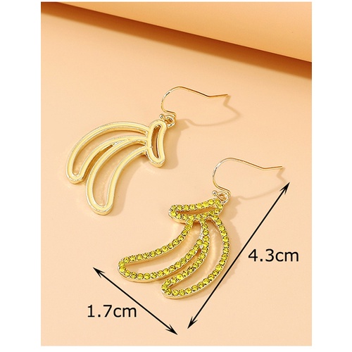 LRC Anting Gantung Fashion Yellow Banana Drop Oil Rhinestone Alloy Hollow Earrings Y64510