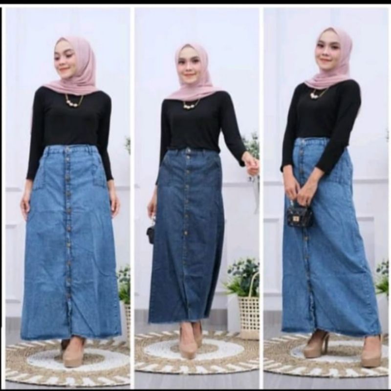 rok panjang kancing depan