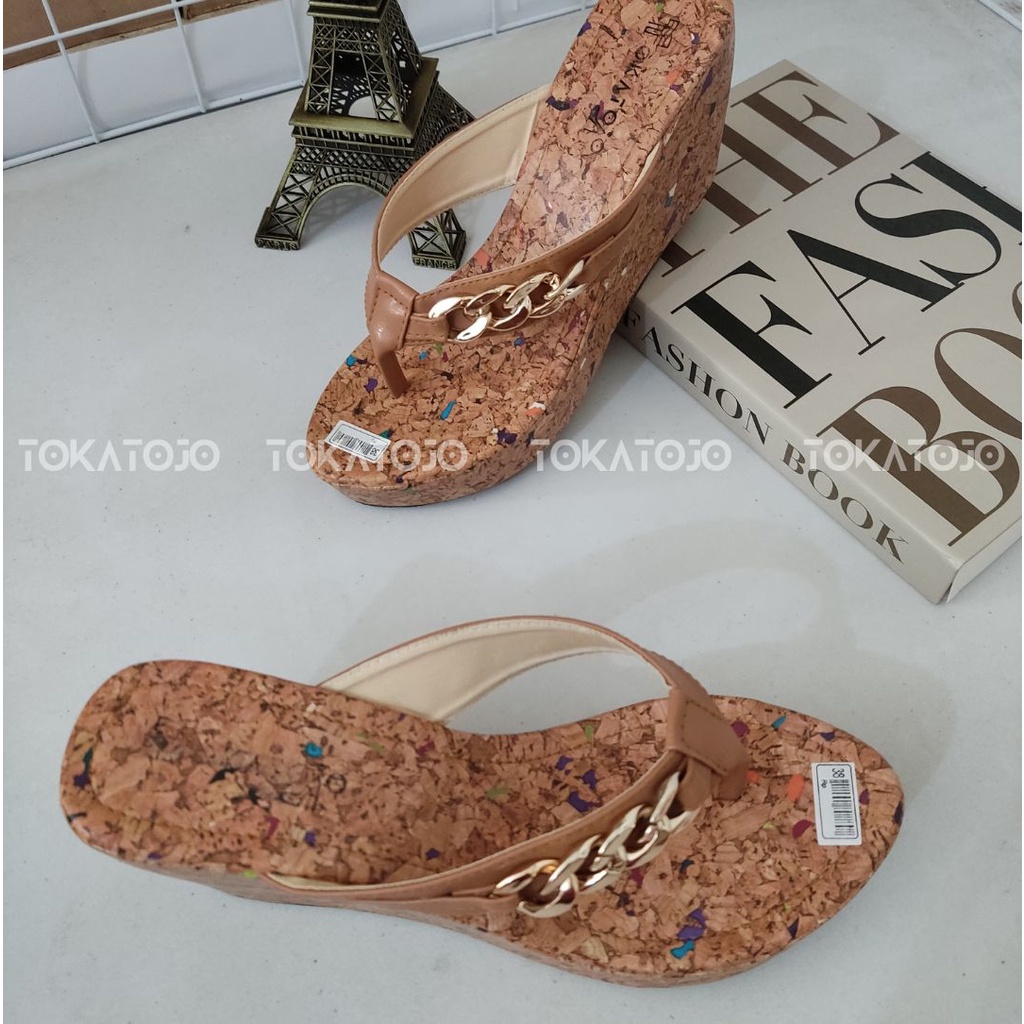 SANDAL WEDGES JEPIT AKSESORISRANTAI CANTIK ELEGAN TERBARU KEKINIAN KDM024