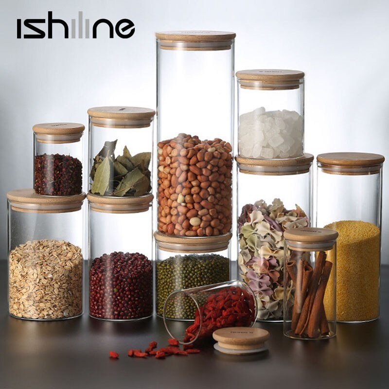 Toples Kaca Tempat Penyimpanan Makanan Kedap Udara Borosilicate Glass Storage Jar Dengan Tutup Kayu