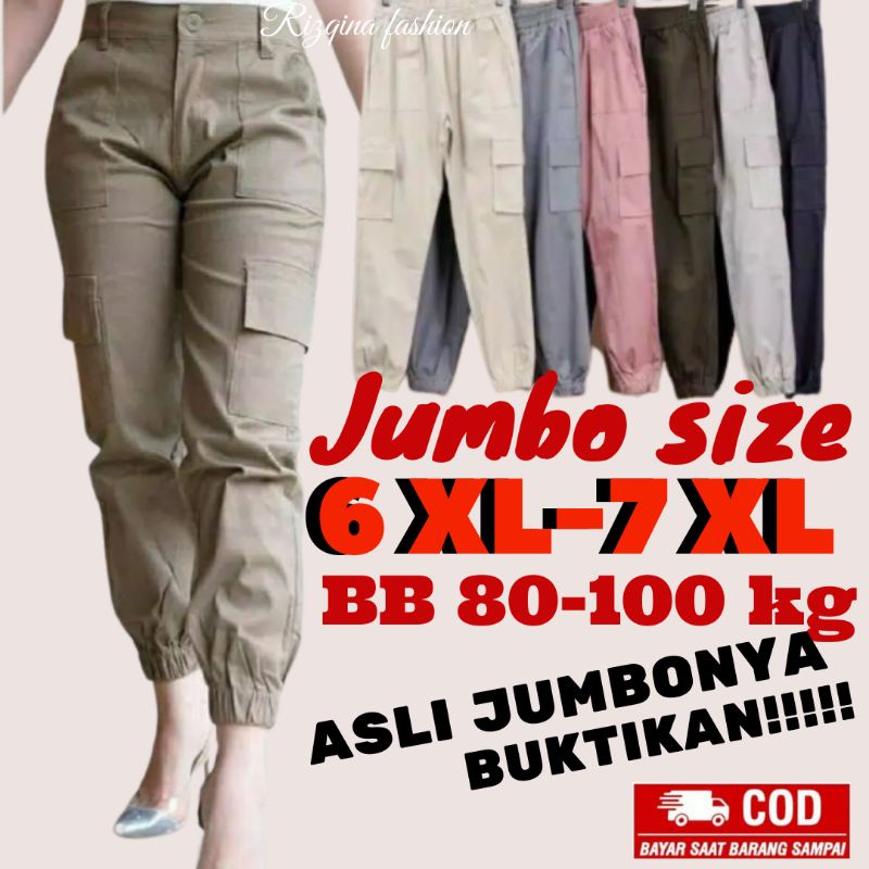 Jumbo Joger Wanita Cargo / Celana Jumbo BIG SIZE  Premium Drill Muat BB 80-100 Kg