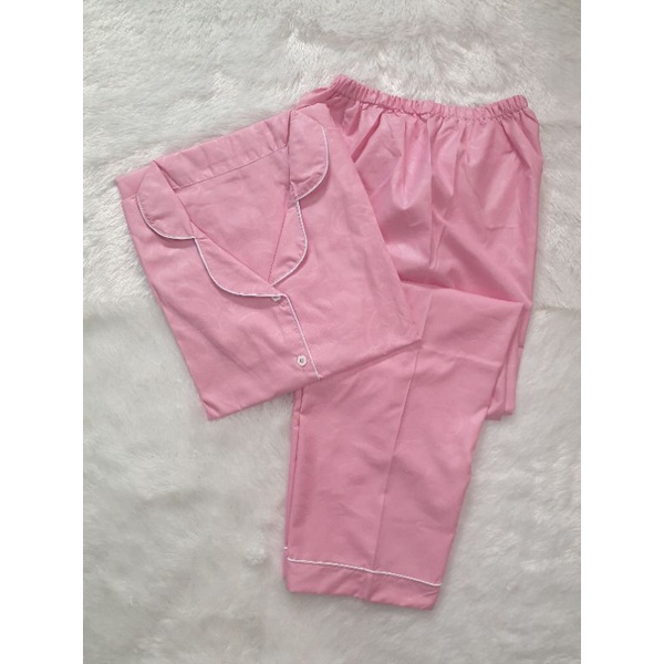 Baju Tidur Piyama Pajamas Wanita/Cewek Satin Silky Velvet Cantik Simple Wanita Dewasa Full Kancing-CP EMBOS P.BABY