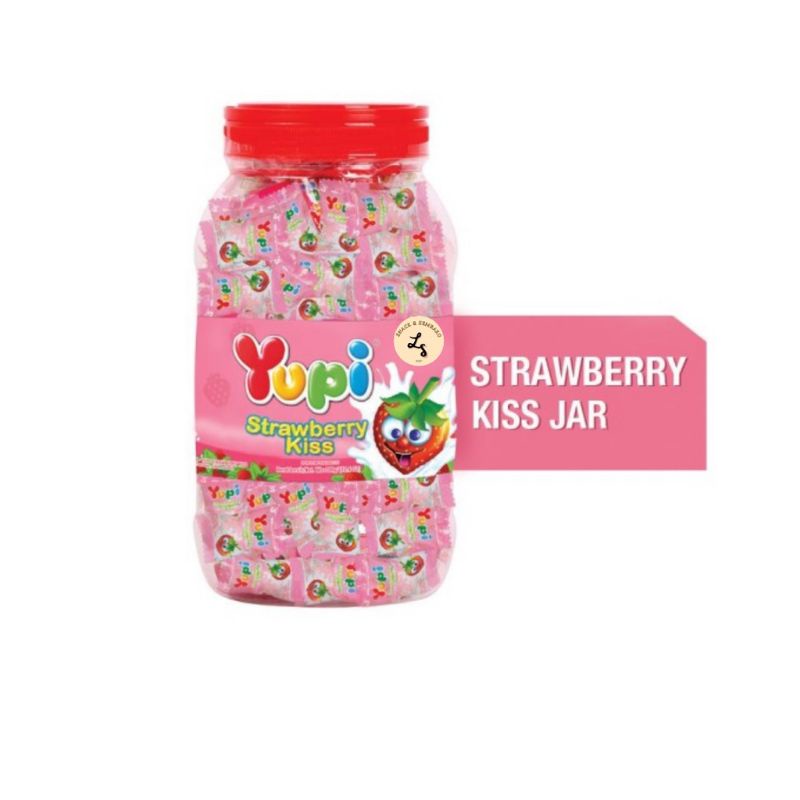 Permen Yupi Strawberry Kiss kemasan jar/toples (300 gram)