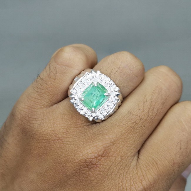 Batu Cincin Alami Natural Zamrud Emerald Ring Perak