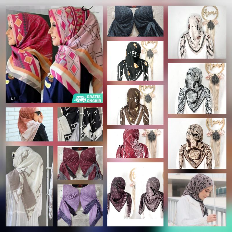 (COD) READY STOCK KUMPULAN HIJAB SEGI EMPAT MOTIF DSKA PINK FANTA FUCHIA/KERUDUNG VOAL PREMIUM/JILBA
