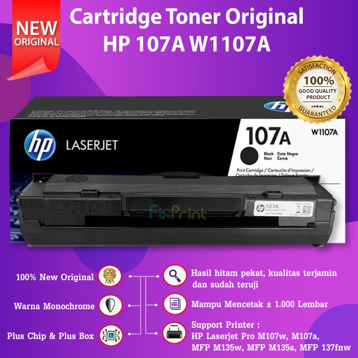 Cartridge Toner Original HP 107A W1107A Printer M107w M107a MFP M135w