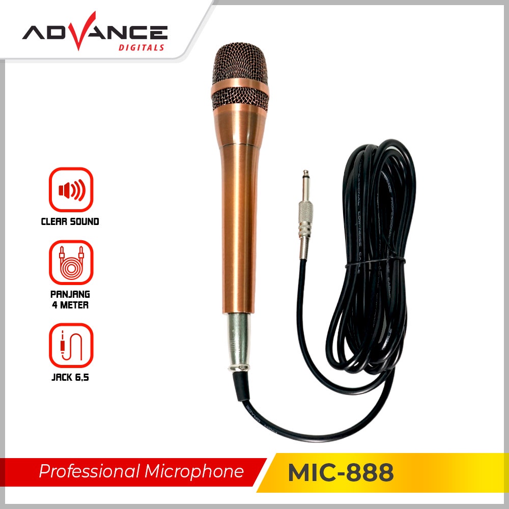 Microphone Mic Kabel Microphone Kabel Karaoke ADVANCE MIC-888 Single Profesional Dynamic|Garansi Resmi 1 Tahun