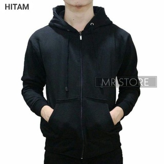 L,XL,XXL Jaket zipper hoodie polos hitam mr store