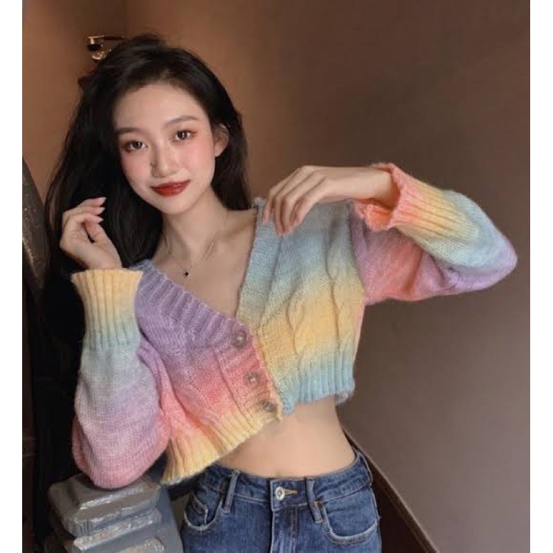JISOO RAINBOW CARDIGAN RAJUT PELANGI KNIT KARDIGAN