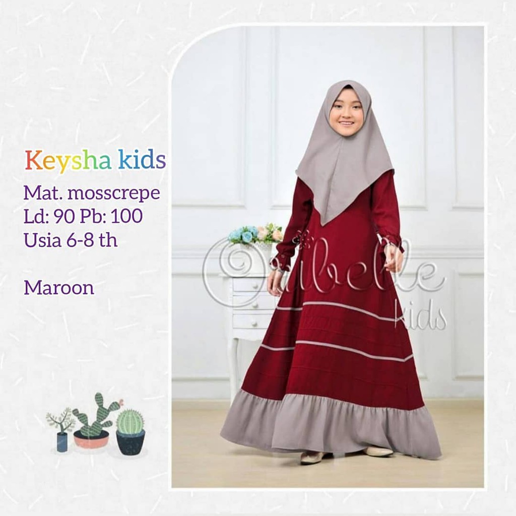 KEYSHA SYARI KIDS 6 - 8 TAHUN Kain MOSSCRAPE Dres Anak Murah Gamis Syari Set Anak Model Terbaru 2020