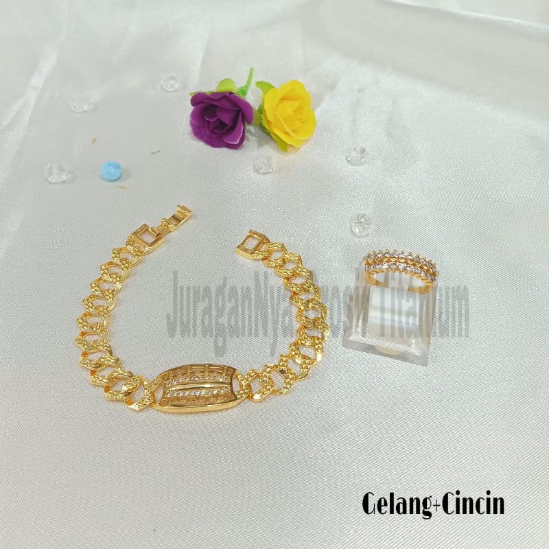 SET GELANG Titanium CEMBUNG UKIR DIAMOND SUPER perhiasan fashion Korea anti karat&amp;anti luntur