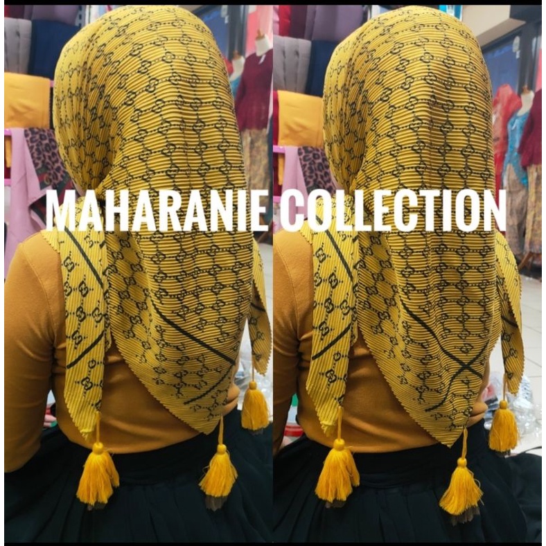 segi empat plisket gucci jambul/segi empat plisket bandul/segiempat plisket pom pom/jilbab segiempat