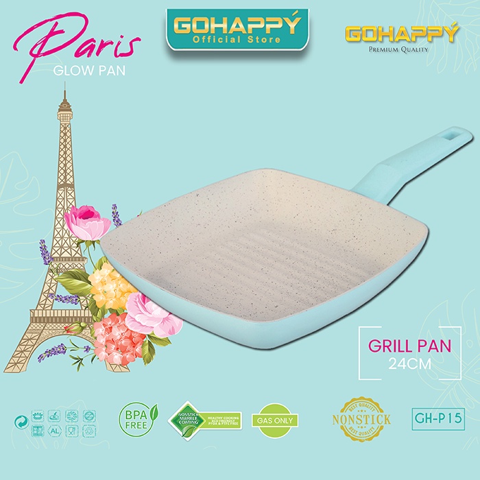 Frypan Grill Paris Glow Pan Go happy Tosca Pink- Grill Pan kotak Keramik Coating with soft Handle-