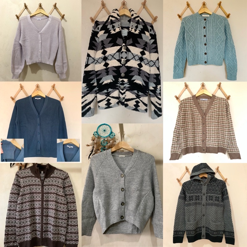 Cardi Cable Rajut, kepang, Lengan Balon, Branded, jakeet ziper