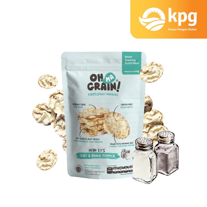 Ohmagrain! Popped Rice Crackers - Salt &amp; Blackpepper (50g)