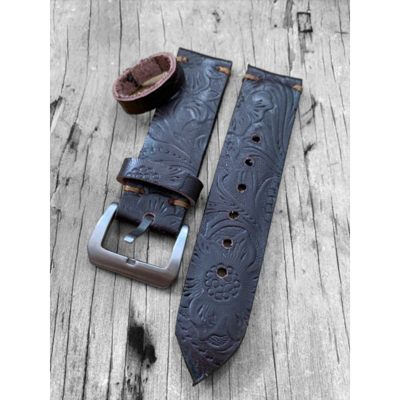 Strap Tali Jam Tangan Kulit Sapi Asli Coklat Motif