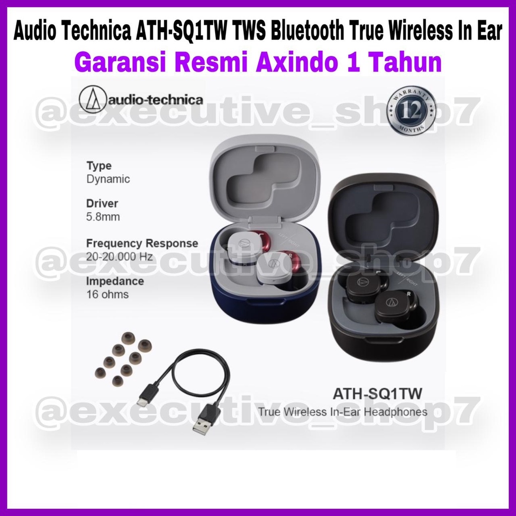 Audio Technica ATH-SQ1TW TWS Bluetooth True Wireless In Ear Garansi Resmi Axindo 1 Tahun