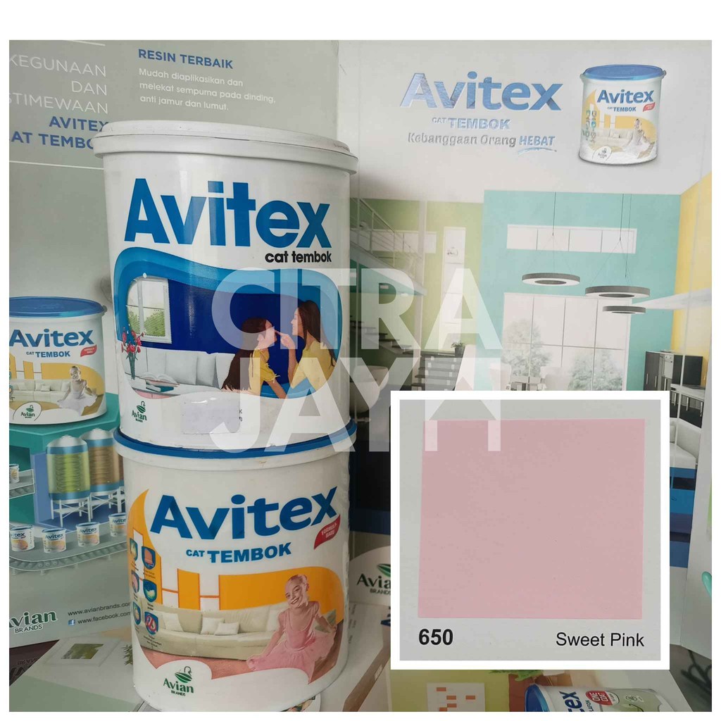Cat tembok avitex 1kg cat campuran air cat plafon triplek 650 Sweet Pink berkualitas