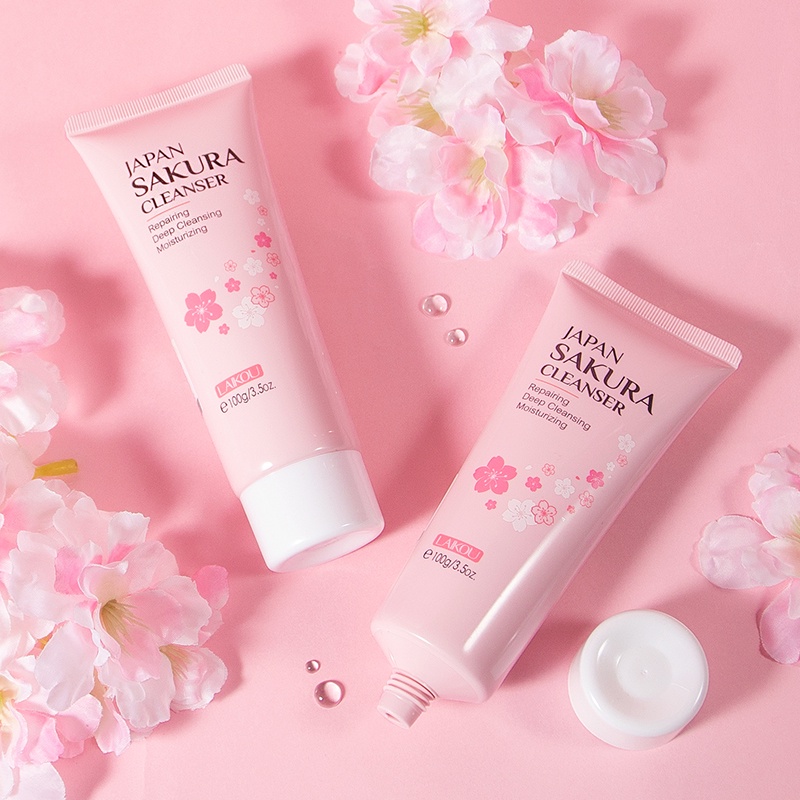 LAIKOU Sakura Foam Pembersih Pengontrol Minyak Pembersih Wajah Pembersih Pori-pori 100g