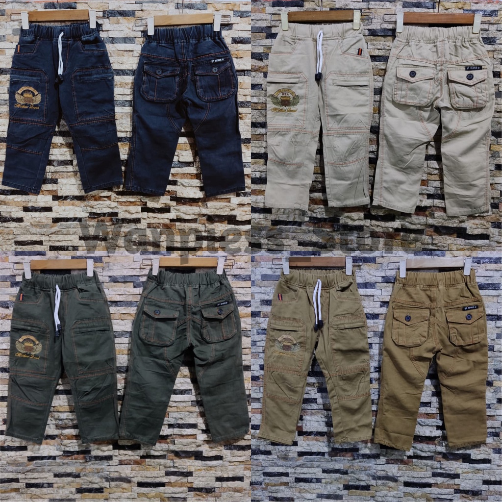 Celana Panjang Anak Cargo Umur 3-8 Tahun | KAIN KATUN TWILL NON STRECTH