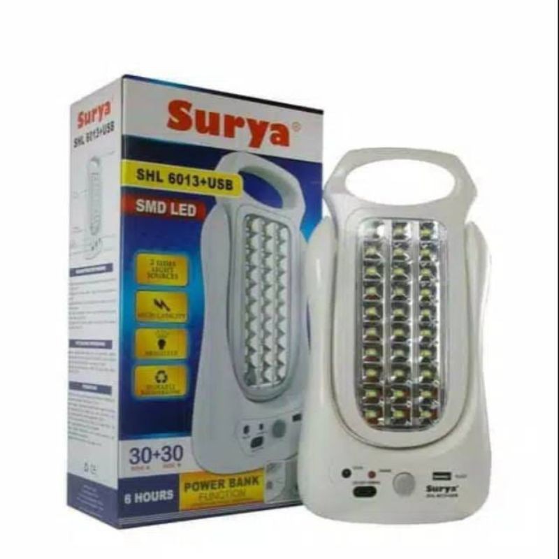 SURYA LAMPU EMERGENCY SHL 6013 + USB LIGHT LED SMD 30A+30A+POWER BANK