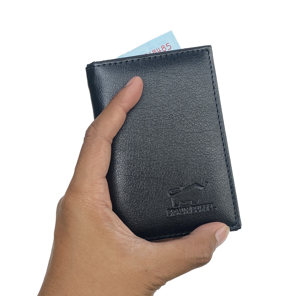 SHOPEE 6.6 SUPER SALE!! Dompet Pria Model Tegak Terbaru BF-49 Dompet Kulit Sintetis Import Dompet Pria dan Wanita Elegan Braunbuffle Dompet Resleting - Black + Bonus Box