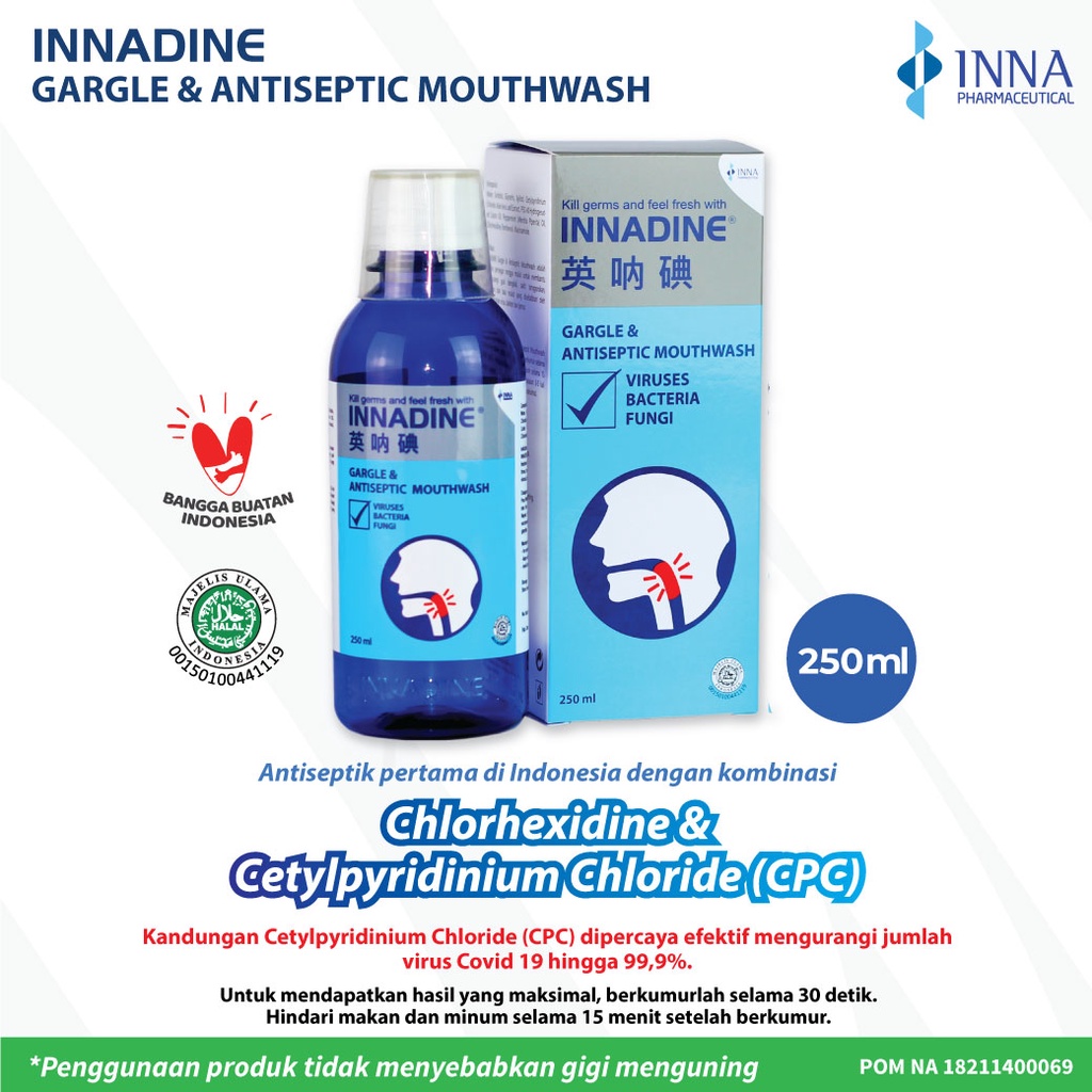 Jual INNADINE Gargle & Antiseptic Mouthwash // Obat Kumur Antiseptik