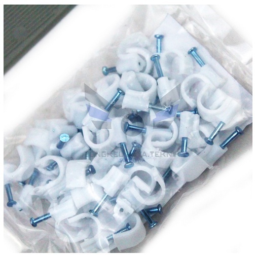 Klem Kabel Listrik Plastik Paku Beton Round Cable Clip 8 &amp; 10 mm 40Pcs