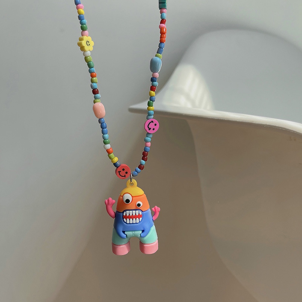 Kalung Rantai Klavikula Hias Liontin Kartun Kelinci Warna Pelangi Gaya Hip Hop Untuk Wanita