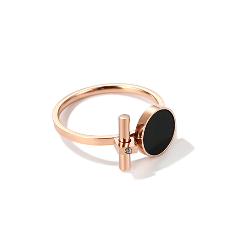 Cincin Titanium Steel Lingkaran Hitam Bilah Horizontal Rose Gold Intan Sederhana Cincin Wanita JZ036