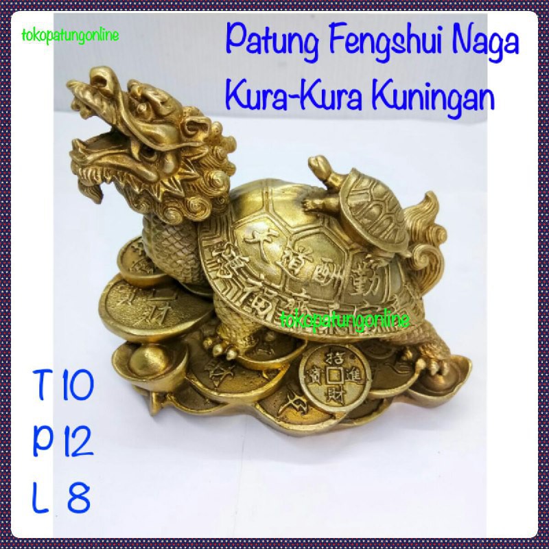 Patung Fengshui Naga Kura-Kura Kuningan