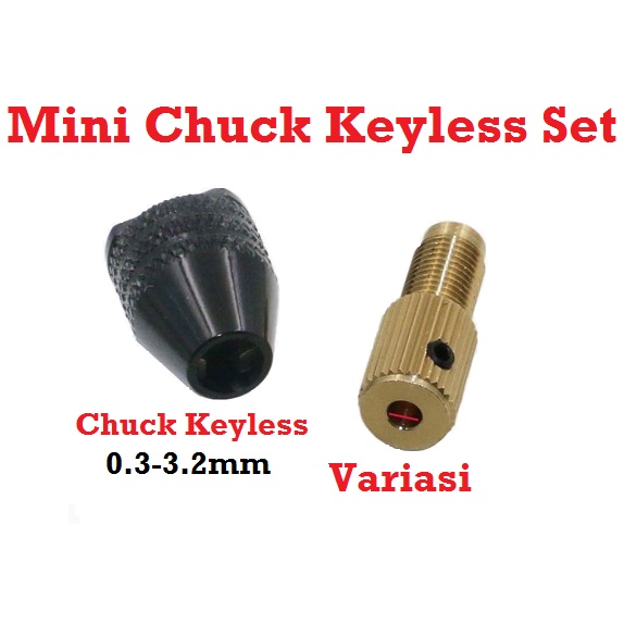 [HAEBOT] Mini Chuck Keyless Set 0.3-3.2 Shaft 2 2.3 3.17 4 5 mm Bor Kepala Drill Tanpa Dinamo Paket Komplit