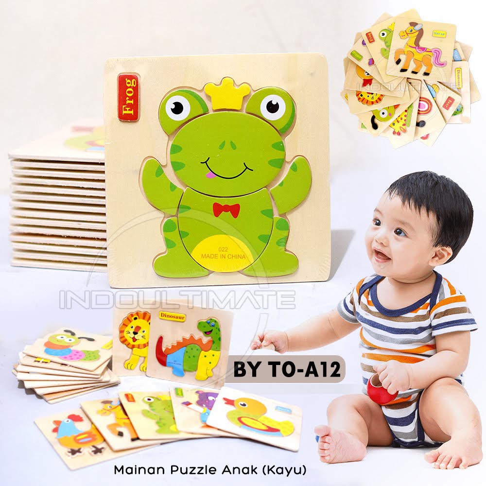 Mainan Puzzle Kayu TO-A12 tebal AMAN Besar & Kecil lucu Mainan Edukasi Edukatif genggam motorik Anak bayi balita Kids toys murah bagus-(A12) FROG