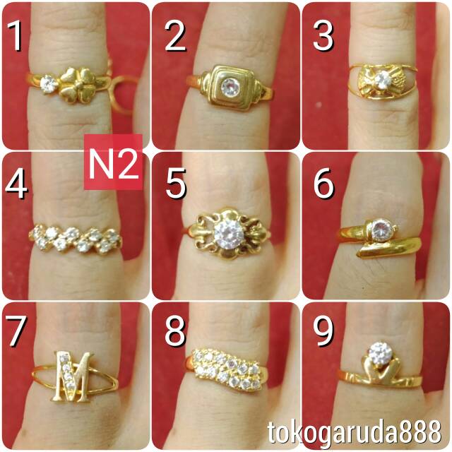 Cincin anak No 1 2 4 5 anak dan dewasa emas asli kadar 700 70% 22 1 satu g gr gram bunga permata deret selisih M