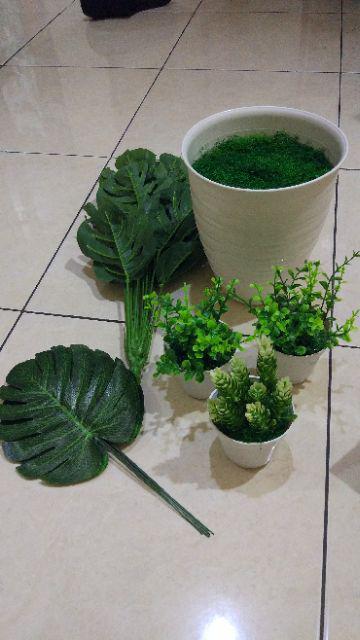 Set Pot + Bunga Hias Rumput Bunga Palsu Bunga Plastik Rumput Artifisial  Hiasan Rumah Shabby Lover