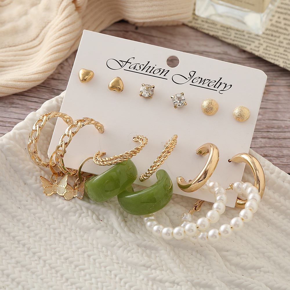 IFYOU 6 Pasang / Set Anting Tusuk Desain Kupu-Kupu Hias Mutiara Warna Gold / Silver Untuk Wanita