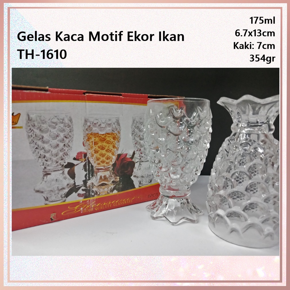 [Set 6pcs] Gelas Kaca Motif Ekor Ikan TH-1610 175ml