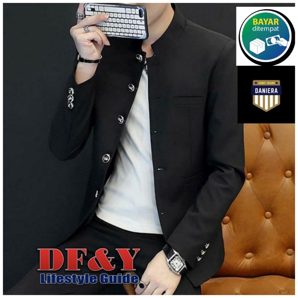 Daniera Jas Blazer Pria Gakuran Hitam,Putih Original DF&Y / Jas Blazer Kerja Kantor Formal / Jas Sty