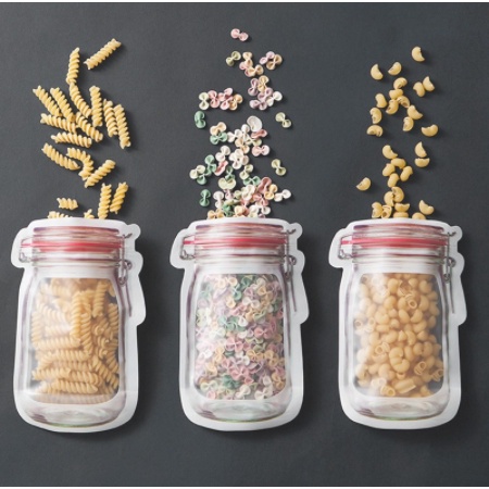 Mason Jar Zipper XL Bags PE Plastic Airtight Reusable Snack Bags