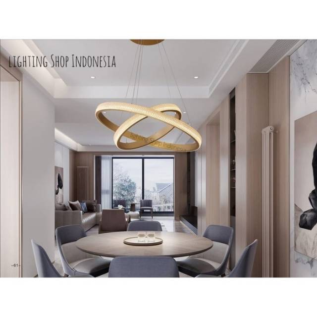  Lampu  gantung  led Gold bulat 2 ring modern  minimalis  hotel ruang  tamu  Shopee Indonesia