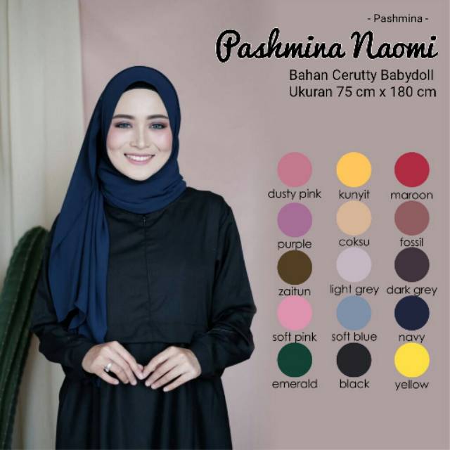 TERLARIS !! TERMURAH !! HIJAB PASHMINA/JILBAB PASHMINA NAOMI CERUTY PREMIUM - BAHAN CERUTY BABYDOLL