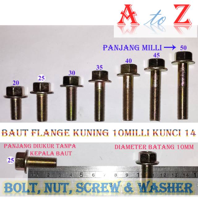 Baut flange 10x25mm kuning/baut topi/flange bolt 7 kuning 10x25mm