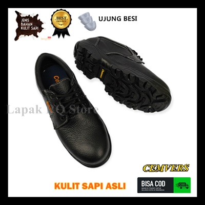 Sepatu Safety Slip On Sepatu Cemvers Safety Batok Besi Black Low Sepatu Kerja Proyek Kulit Original