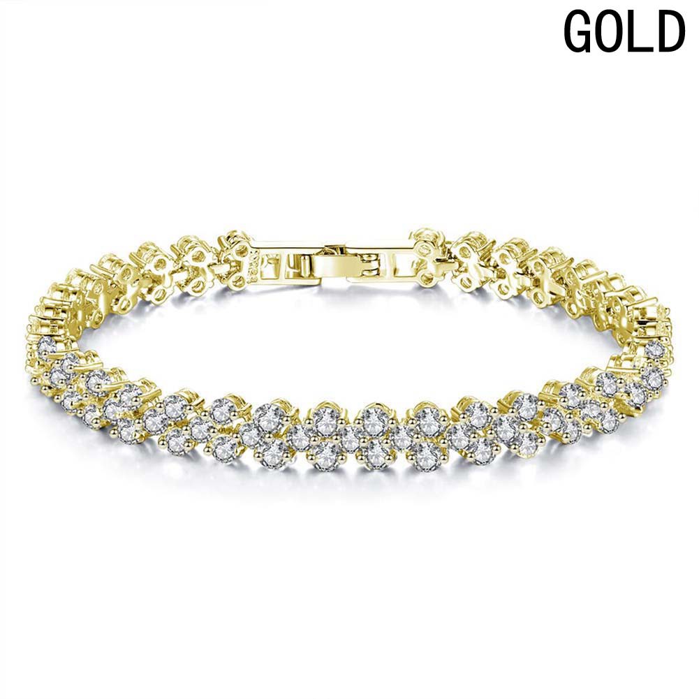 Fancyqube Fashion Gaya Romawi Wanita 925 Perak Berkilau Kristal Gelang Berlian Hadiah