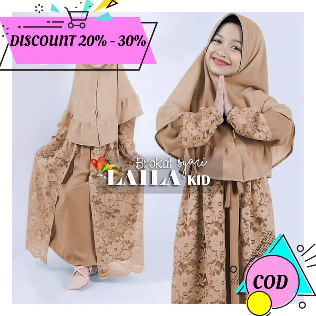 (BAYAR DITEMPAT) KID GAMIS SYARI BRUKAT LAILA | SETELAN DRESS MUSLIM DAN BERGO ANAK PEREMPUAN