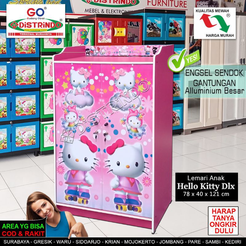 Lemari Anak Hello Kitty Bahan Tebal Pakai Engsel Sendok Gantungan Pipa Aluminium Besar, godistrindo