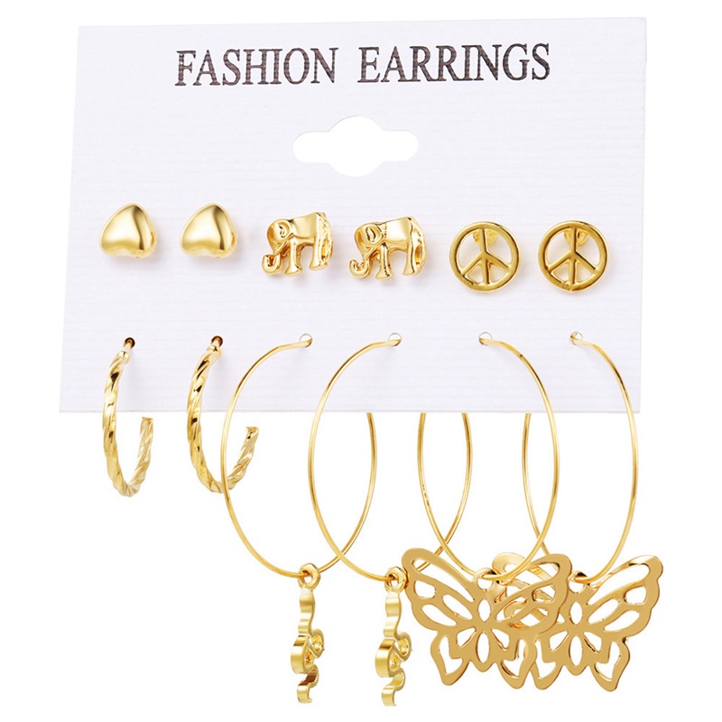 Fancyqube 6 Pasang / Set Anting Stud Liontin Kupu-Kupu Lingkaran Rumbai Mutiara Gaya Bohemian Untuk Wanita