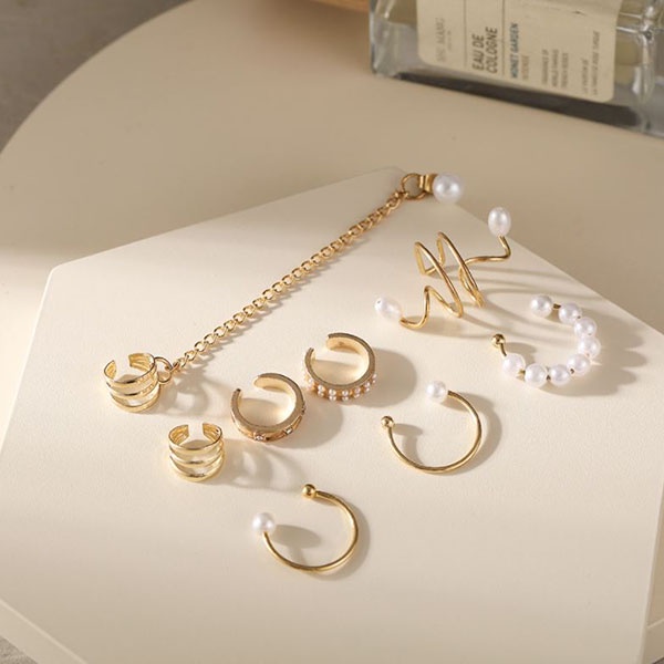 anting 1 sisi 8pcs pearl tassel set earrings jan291(1G3)